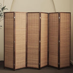 Furnnylane 6 Panel Bamboo Room Divider and Folding Panel Screen,Bamboo Panel Divider for Room Separation,Brown,67" H x 92.1" W