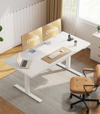 OffiGo 71 Inch Executive Electric Standing Desk, Height Adjustable Desk with Power Outlet & 1.38" Thick 3-Piece Desktop, Sit Stand Computer Desk for Home, Office, Conference Room, White