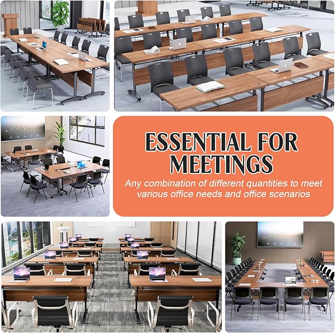 Conference Table,55.1''Folding Conference Room Table for 4-12 People,Mobile Flip Top MeetingTraining Table with Different Coulor and Styles for Offices, Classrooms,Meeting Room (6, 61''D)