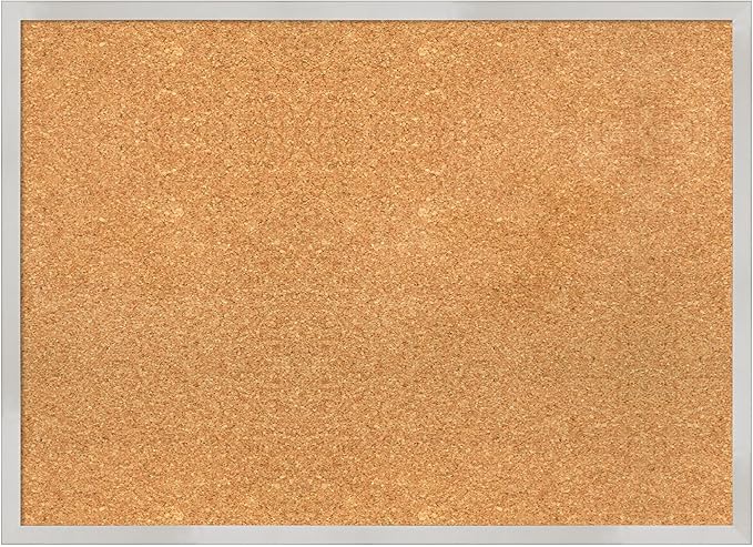 Amanti Art Natural Cork Board for Wall, 21x29 Vision Board with Silver Wood Frame, Medium Corkboard Office Decor for Home Organization, Modern Contemporary Corkboard Pinboard to display items for home