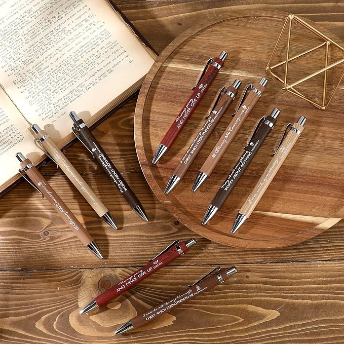 50 Pack Bible Verse Bamboo Retractable Ballpoint Pens Christian Inspirational Bible Verse Ballpoint with Black Ink Pen for Journal Writing Office Supplies Religious Gifts for Men Women(Wood Color)