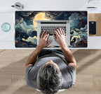 Full Moon Mousepad Cute Desk Mat Stormy Seas XXL Large Extended Gaming Mouse Pad Mat, Office Computer Mat Laptop Keyboard and Mouse Mat, Non-Slip Desk Pad with Stitched Edges, 31.5''x15.7''