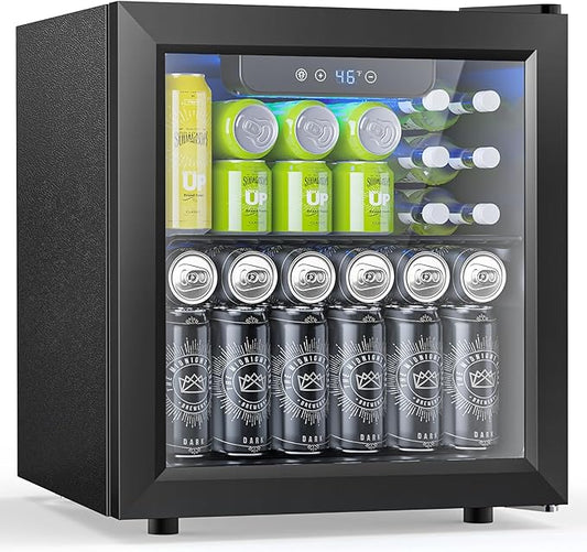 50 Cans Beverage Refrigerator Cooler, 1.3 Cu.ft Mini Fridge Countertop Drink Cooler with Glass Door for Beer, Soda,Wine, Adjustable Digital Temperature Control for Home Dorm Bar, Black