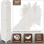DURASPACE 6 Panel Room Divider, 6ft Tall Folding Privacy Screen, 360°Rotation, Hand-Woven Freestanding Wood Partition for Room Separation
