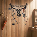 Personalized Deer Hunter Metal Wall Mount & Bow Rack, Custom Deer Hunting Gifts,Outdoor Hunting Decor, Cabin Wall Art, Hunting Room Decor, Lodge Wall Decor, Deer Hunting Accessories