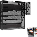 KZWKRG Magnetic File Holder, Magnetic File Organizer Wall Mount, 5 Tier Hanging Mail Organizer Folder Holder, Mesh Desk Accessories and Organizers, Paper Document Magazine Rack with 3 Pen Holder