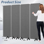Acoustic Room Divider Privacy Panel with Wheels, 4 Panel Soundproof Room Divider (Aluminum Frame) for Room Partition, Folding Room Dividers Separation Office Cubicle Wall Sound Proof Partition Divider