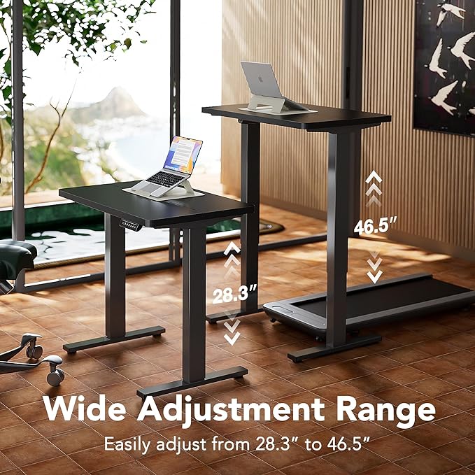 HUANUO 48" x 24" Electric Standing Desk Adjustable Height, 4 Memory Height Settings, Headphone Hook, Cable Manager, Sit Stand Up Desk for Home Office & Computer Workstation, Black