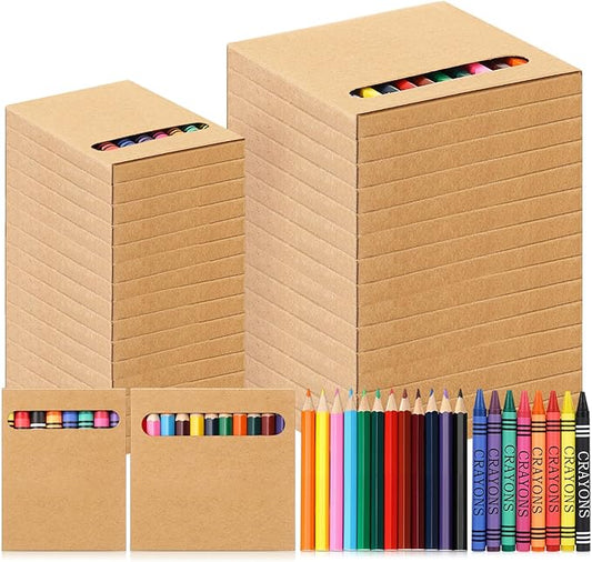 30 Sets Bulk Back to School Supplies, Colored Pencils Pre-Sharpened and Crayons Holiday Bundle in Box Mini Pencils Crayons Bulk Classroom Teacher Supplies, Cute Back to School Gifts