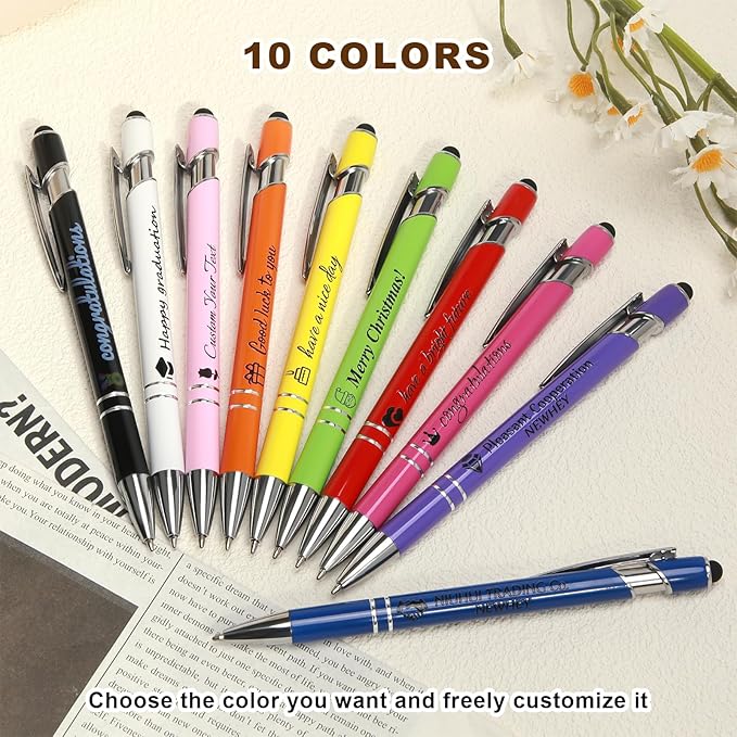 Personalized Pens 50pcs with Stylus Custom Ballpoint Pens in Bulk Engraved with Logo Text Personalized Bulk Black Ink for Office College Business