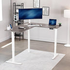 VIVO Electric Corner 63 x 55 inch L-Shaped Standing Desk, Memory Height Adjustment, Dark Gray Top White Frame, DESK-E3CTWG