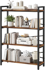4 Tier Bookshelf 31.49" Width, Book Organizers and Storage, Wood and Metal Tall Bookcase, Rustic Book Shelf Organization and Storage for Home Living Room Bedroom Office Storage(Rustic Brown)