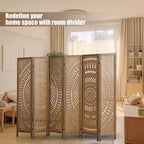 ALeesing 6 Panel Wood Room Divider Fully Assembled, Decorative Room Dividers and Folding Screens, 5.6Ft Room Divider Screen Freestanding Partition Wall Dividers for Home Bedroom Office, Brown