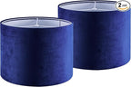 GO&SO Large Drum Lamp Shades Set of 2 Blue Velvet Lampshade 16"Top×16"Bottom×12"High(Spider) Modern Lamp Shades for Table Lamp & Bedside Lamps Replacement in Hand Crafted-Art Decor