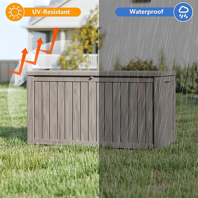 Yardgrace 200 Gallon Outdoor Storage Box Waterproof, Resin Deck Boxes with Lockable Lid & UV-Resistant for Patio, Pool, Garden Furniture Cushions & Accessories, Coffee