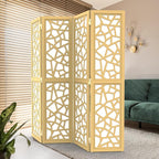 VINGLI 70'' H Room Divider, Non-Woven Fabric Privacy Screen, Indoor Partition Wall Dividers, Freestanding Hinged Space Separator with Modern Unique Pattern (Gold, 4 Panel)