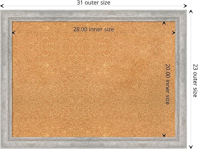 Amanti Art Natural Cork Board for Wall, 23x31 Vision Board with Silver Wood Frame, Medium Corkboard Office Decor for Home Organization, Modern Contemporary Corkboard Pinboard to display items for home