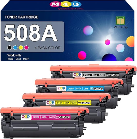 508A Remanufactured Toner Cartridges 4 Pack(with Chip) Compatible with 508A 508X for Enterprise M553 M552 553 MFP M577 Printer for 508A CF360A CF361A CF362A CF363A (Black Cyan Magenta Yellow)