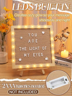 Changeable Felt Letter Board with LED Lights - 10×10" Message Custom Signs & Wood Stand & 450 Letters, Poster Board for Valentine's Day/Baby/Pregnancy Announcement/Classroom Wall Decor Gifts, Camel
