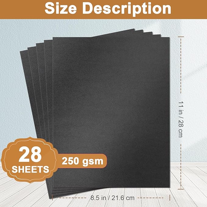 Silunkia 28 Sheets Shimmer Black Cardstock 8.5 x 11 Heavyweight Paper, 250gsm/92lb Black Construction Paper Card Stock for Making Card, Greeting Cards, Office, Scrapbooking, Wedding Invitations