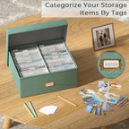 Decorative Photo Storage Box - Linen Photo Box Organizer with Dividers, Fits Holds Up to 1700 Pictures and 4x6 Photos, Memory Keepsake Organizer for Photos, Scrapbook Supplies, Cards, Stamps (Green)