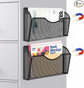 LQPAFZ Magnetic File Holder 2 Pockets File Folder Organizer, Office Hanging Magazine Rack for Refrigerator, White Board, No Drilling Paper Document Holder Mail Organizer for File Cabinets