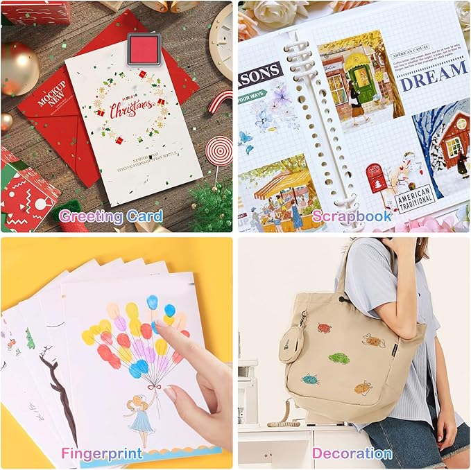 CraftyManor Mini 12 Color Pigment Ink Pads for Stamps, Fingerprint Ink Pad, Stamp Pad for Scrapbook Paper & Stamps for Clothing Stamp & Letter Stamps, Archival