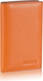 Slim Leather Credit Card Holder for Men & Women 8cc, Italian Calfskin (Pebbled Whiskey)