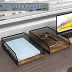 Natwind 2-Tier Stackable Paper Tray, Metal Mesh Desktop Organizer, Wood Board Paper Sorter, Letter Trays,File Document Storage Rack for for Home, Office, School (Retro)