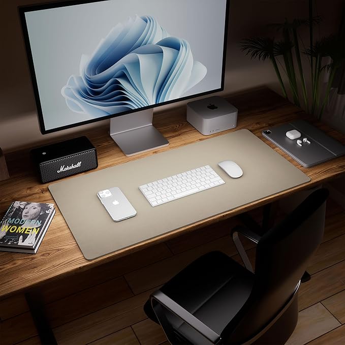 Aothia Dual-Sided Desk Mat - Leather & Cork Desk Protector, Large Mouse Pad & Writing Pad for Office/Home, Coffee (25.6"x13.7")