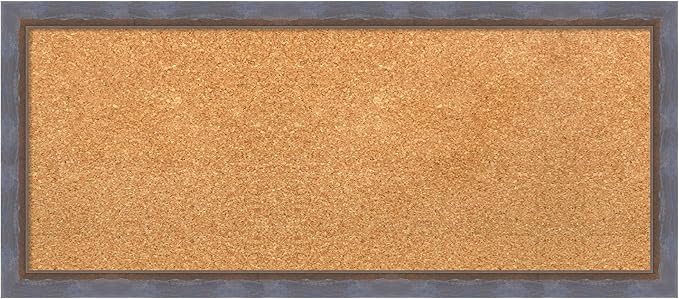 Amanti Art Natural Cork Board for Wall, 14x32 Vision Board with Blue Wood Frame, Medium Corkboard Office Decor for Home Organization, Modern Contemporary Corkboard Pinboard to display items for home