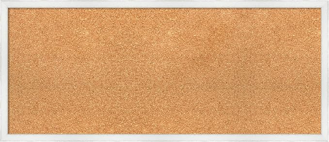 Amanti Art Natural Cork Board for Wall, 15x35 Vision Board with White Frame, Medium Corkboard Office Decor for Home Organization, Country Rustic Corkboard Pinboard to Display Items for Home