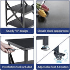 Fannova Printer Stand, 23.6 x 23.6 x 30.1 Inches Large Square Printer Table with Height Adjustable Storage Shelf, 3 Tier Rolling Printer Cart with Industrial Wheels for Home Office - Black