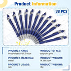 Zonon 38 Pieces Rubberized Ballpoint Pen with Stylus Tip Stylish Metal Pen Capacitive Styli with Soft Rubberized Grip, Black Ink for Most Devices(Dark Blue)
