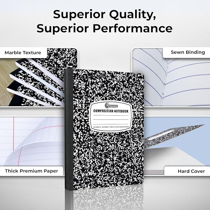 5000 Pack (Pallet) Composition Notebooks Bulk, College Ruled, 200 Pages (100 Sheets), 9-3/4 x 7-1/2, Bulk Supplies for School Districts, Black Marble Notebook, 4-7 Days Transit