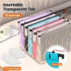 Extra Capacity Plastic Hanging File Folders,12 Pack Reinforced Expanding Hang Folder Letter Size,Accordian Pocket,Heavy Duty 2 Inch Expansion,Hanging Folder Organizer for Office Home,Assorted Colors