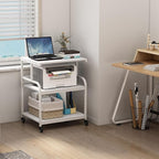 Fannova White Printer Stand, 23.6 x18.9 x 30 Inches Big Size Printer Table with Adjustable Shelf, 3 Tier Rolling Printer Cart with Wheels for Home Office Storage and Organization