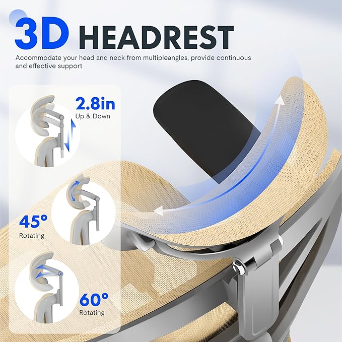 FLEXISPOT ErgoX Premium Ergonomic Office Chair with Footrest- Adjustable 3D Armrests, Dynamic Lumbar Support, Recline & Tilt Function, Mesh Seat, for Home & Office Use,Cream