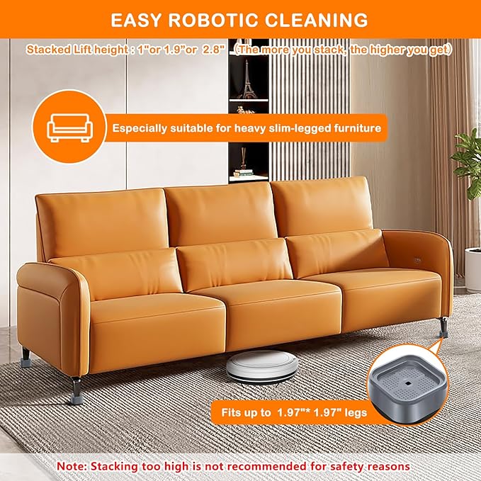 shouwuhho 24 Pack Furniture Risers Adjustable Bed Risers Heavy Duty Lifts Height 1", Square Stackable Bed Risers 1, 2 or 3 Inch for Desk Leg Table Couch Sofa Chair Bed Frame Legs Dorm, Gray