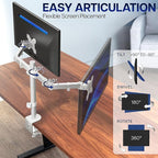 VIVO Dual Monitor Desk Mount, Heavy Duty Fully Adjustable Steel Stand, Holds 2 Computer Screens up to 30 inches and Max 22lbs Each, White, STAND-V002W