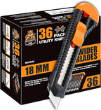 REXBETI 36 Pack Utility Knife, Retractable Box Cutter for Cartons, Cardboard and Boxes, 18mm Wider Razor Sharp Blade, Smooth Mechanism, Perfect for Office and Home use (36 Pack)