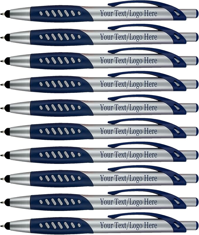Personalized Pens With Custom Logo or Text-300 Pack Bulk-for Businesses, Parties, and Events, 2 in 1 Ballpoint Pen & Capacitive Stylus for Touchscreen Devices, Click Action, Black Ink, Blue