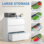 FLIXELIO File Cabinets 3 Drawer,Metal Office Storage Filing Cabinet with Lock,White Lateral Filing Cabinet for Home Office,Horizontal Locking File Cabinets for Legal/Letter/A4 Files,Assembly Require