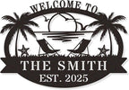 Personalized Metal Beach Sign | Custom Coastal Wall Decor for Outdoor Patio & Pool | Welcome Sign Beach House Ocean Room Decor