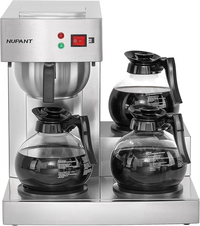 12 Cup Commercial Coffee Maker, Drip Coffee Maker Machine with 3 Warmers Plate and 3 Glass Decanters, Stainless Steel Pour Over Commercial Coffee Brewer for Restaurant, Office, Cafe Use