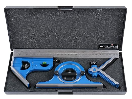 Accusize Industrial Tools Combination Square Set, 12''/300mm, 4 Pcs/Set, 0000-8108