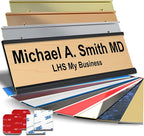 Custom Name Plate with Choice of Mounting for Walls, Doors, Cubicles, Hanging and More - Personalized Cashew Plastic Black Letters - USA Made 2x10 - N6