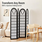 ALeesing Folding Room Divider Privacy Screen Freestanding 4-Panel Shoji Style Wooden Frame Decorative Partition Wall for Bedroom Office Apartment Black