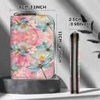 BWEGRHE Cute Credit Card Holder with Zipper, Pink Dragonfly RFID-Blocking Card Case Small Wallet for Women Men, Multi-slot Card Organizer Case Travel Accordion Wallet