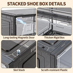 TOFWOF 6 Pack XX Large Shoe Organizer, Heavy-Duty Hard Thicken Plastic Clear Stackable Shoe Storage Box Organizer for Closet, Space-Saving Shoe Rack Display Case Bin Containers for Sneakers, Grey